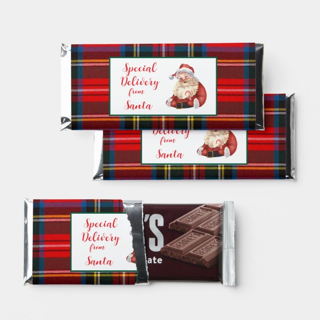 Royal Stewart Plaid Special Delivery Santa  Hershey Bar Favors (Front)