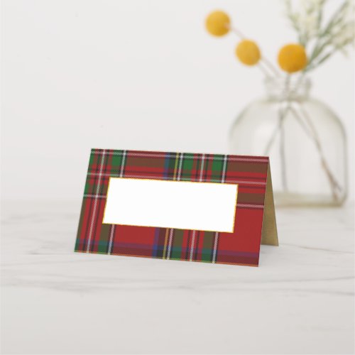 Royal Stewart Plaid Wedding Folded Place Card