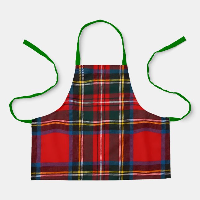 Royal Stewart Red Plaid Green Strap Apron (Front)