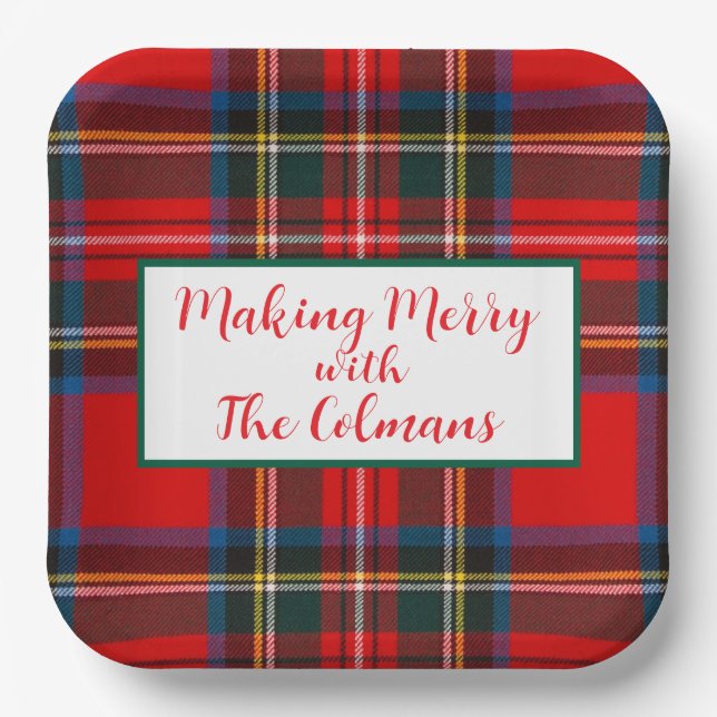 Royal Stewart Red Plaid MAKING MERRY  Paper Plates (Front)