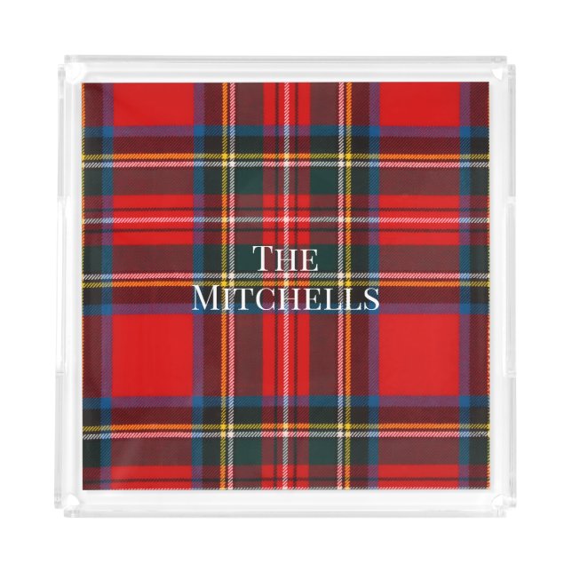Royal Stewart Red Plaid PERSONALIZE Acrylic Tray (Front)