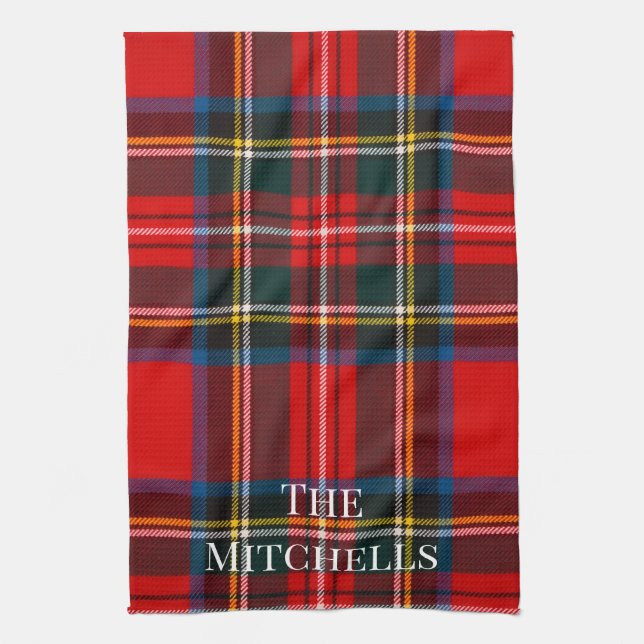 Royal Stewart Red Plaid PERSONALIZE Kitchen Towel (Vertical)