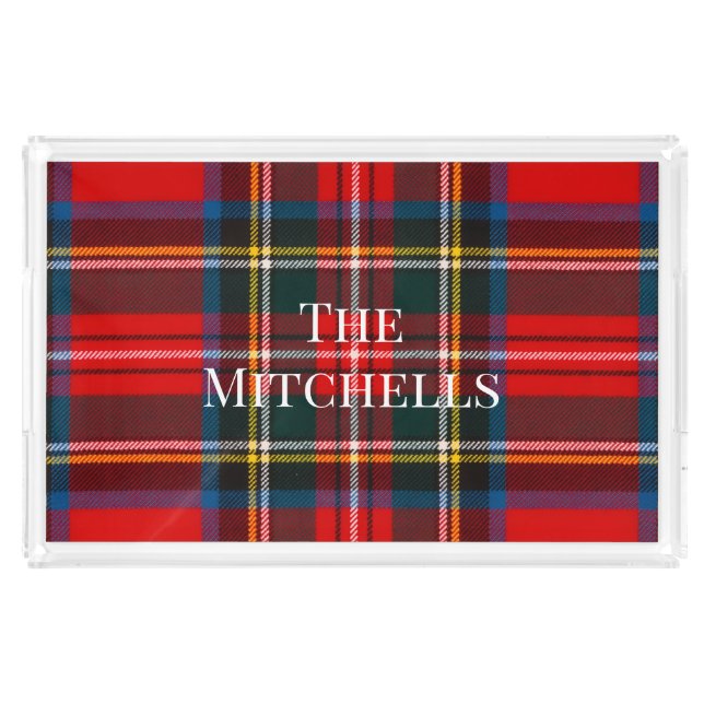 Royal Stewart Red Plaid PERSONALIZE Long Acrylic Tray (Front)