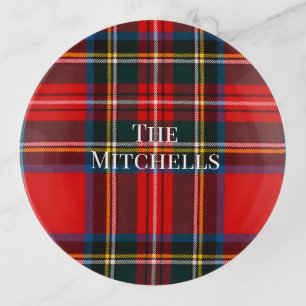 Royal Stewart Red Plaid PERSONALIZE Round Trinket Tray