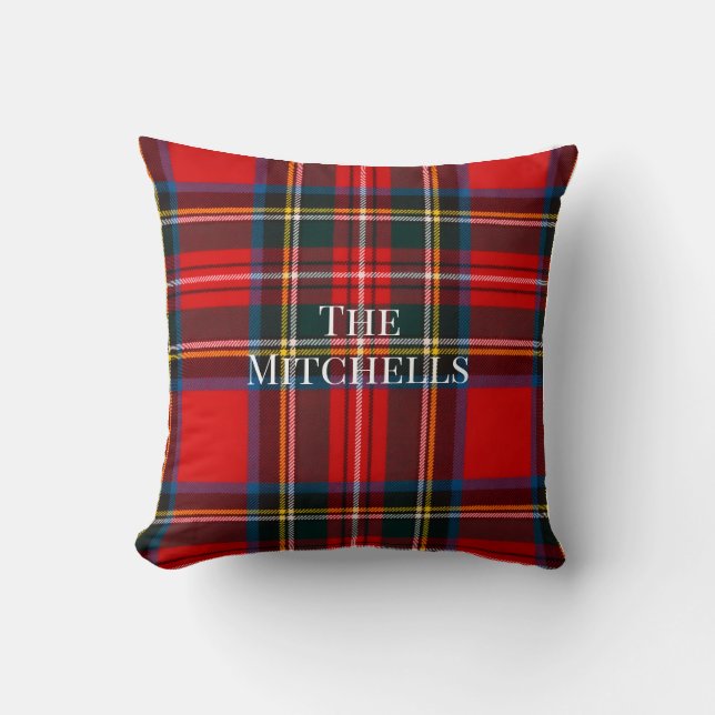 Royal Stewart Red Plaid PERSONALIZE Throw Pillow (Front)