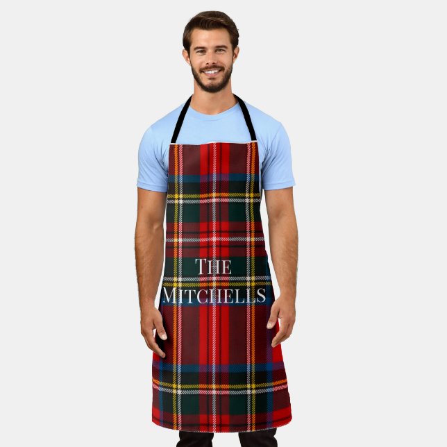 Royal Stewart Red Plaid PERSONALIZE Unisex Apron (Worn)