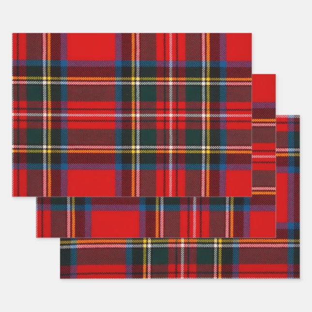 Royal Stewart Red Plaid Wrapping Paper Sheets (Set)