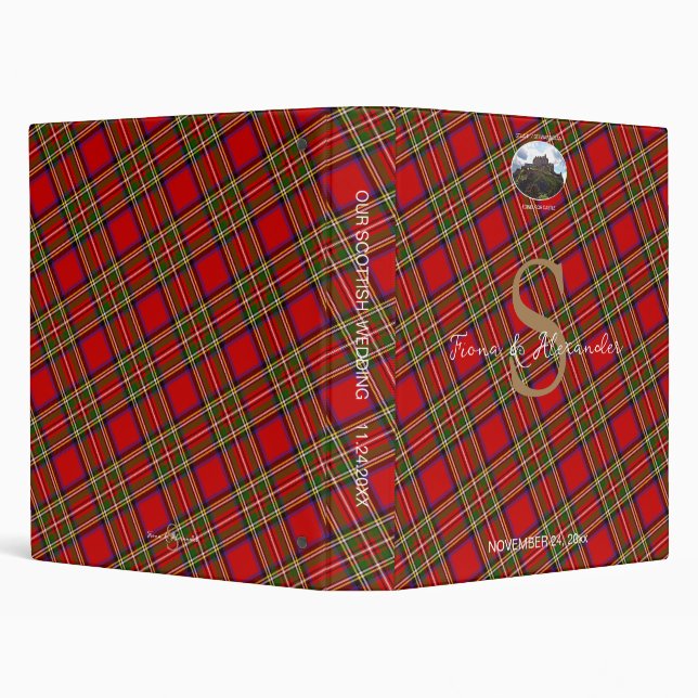 Royal Stewart Stuart Tartan Monogram Wedding Album 3 Ring Binder (Background)