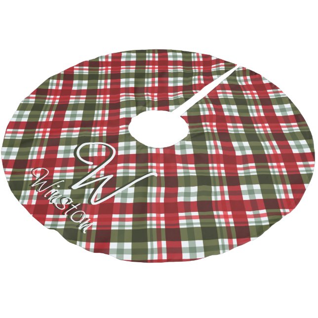 Royal Stewart Tartan Plaid Monogram Brushed Polyester Tree Skirt (Angled)