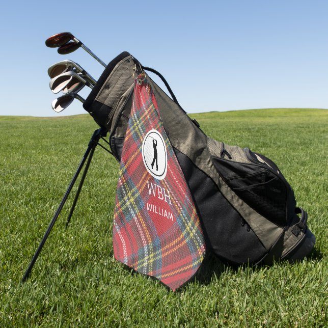Royal Stewart Tartan Plaid Print, Men's Golf Towel (Green)