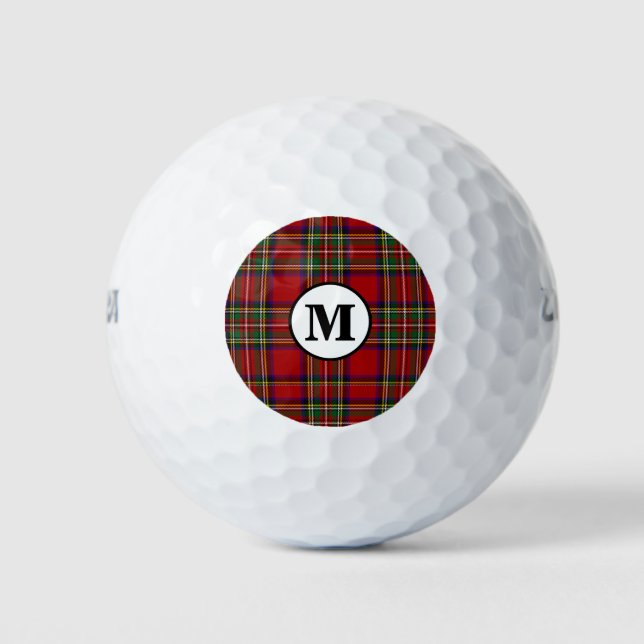 Royal Stewart Tartan Plaid Scottish Clan Monogram Golf Balls (Front)