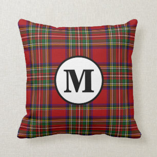 Royal Stewart Tartan Plaid Scottish Clan Monogram Throw Pillow
