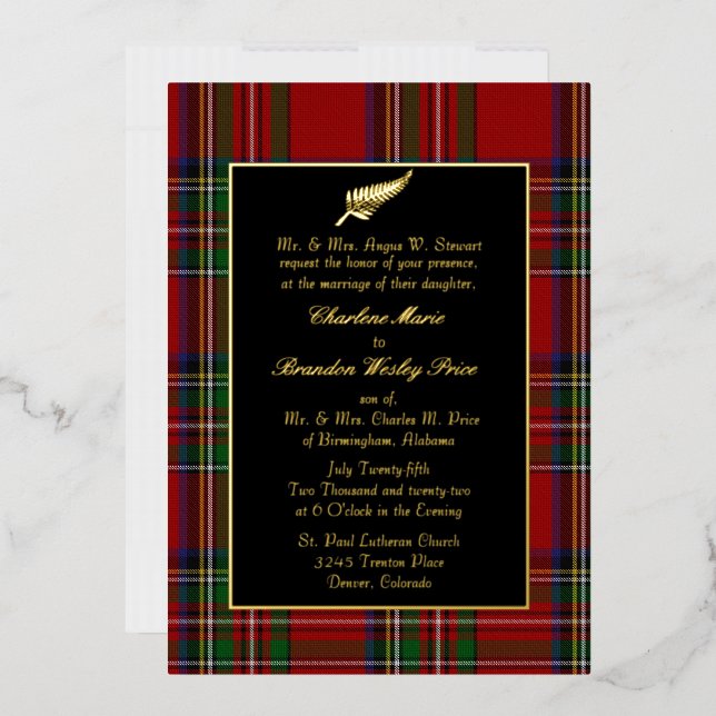 Royal Stewart Tartan Plaid Wedding Foil Invitation (Envelope)