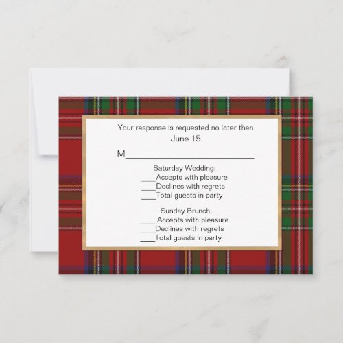 Royal Stewart Tartan Plaid Wedding Multi RSVP Card