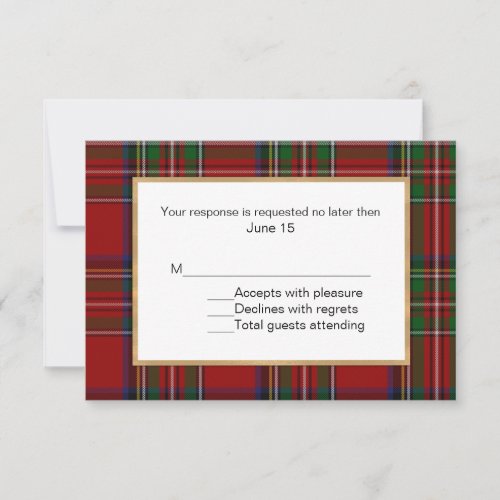 Royal Stewart Tartan Plaid Wedding RSVP Card