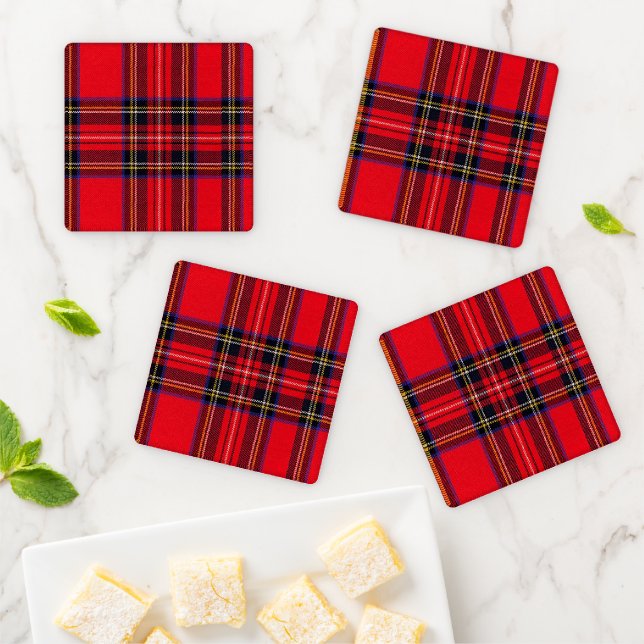 Royal Stewart tartan red black plaid Coaster Set (In Situ)