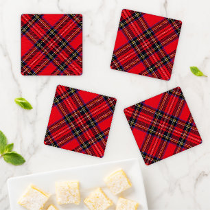 Royal Stewart tartan red black plaid Coaster Set