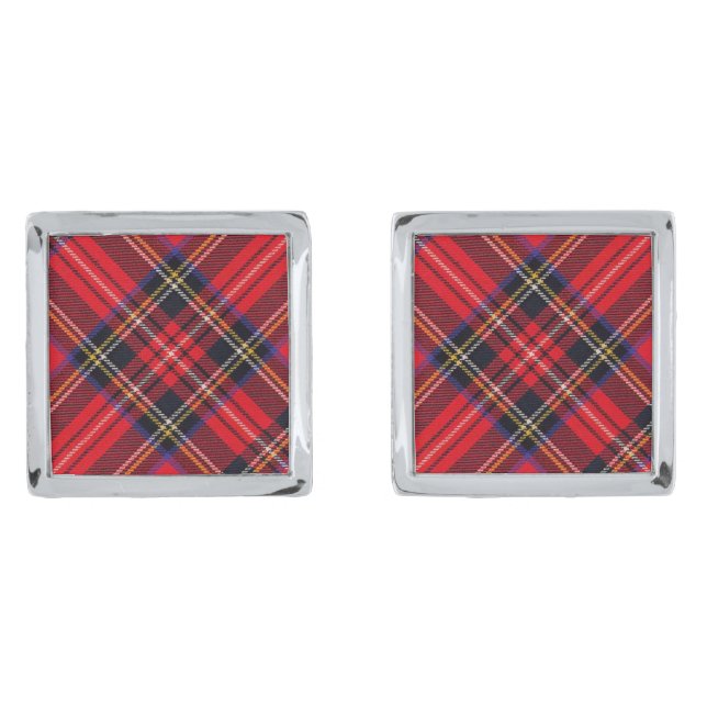 Royal Stewart tartan red black plaid Cufflinks (Front)