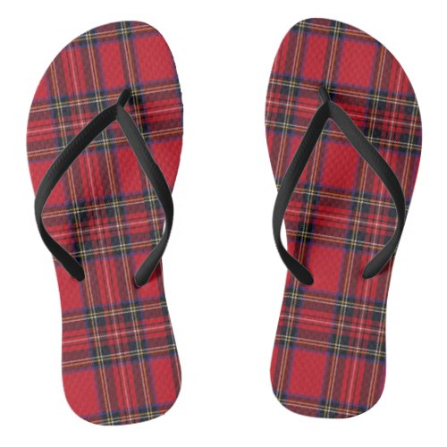 Royal Stewart tartan red black plaid Flip Flops