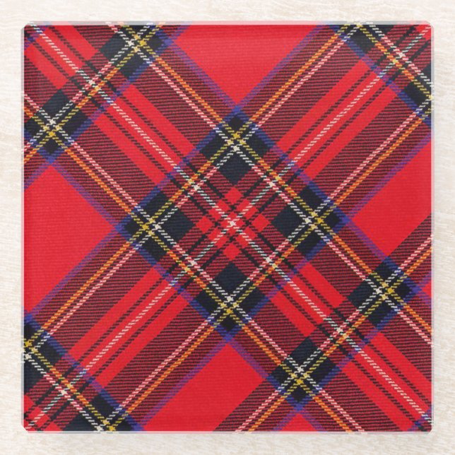 Royal Stewart tartan red black plaid Glass Coaster (Front)