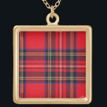 Royal Stewart tartan red black plaid Gold Plated Necklace<br><div class="desc">Royal Stewart clan tartan red black plaid</div>