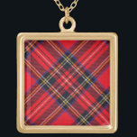 Royal Stewart tartan red black plaid Gold Plated Necklace<br><div class="desc">Royal Stewart clan tartan red black plaid</div>