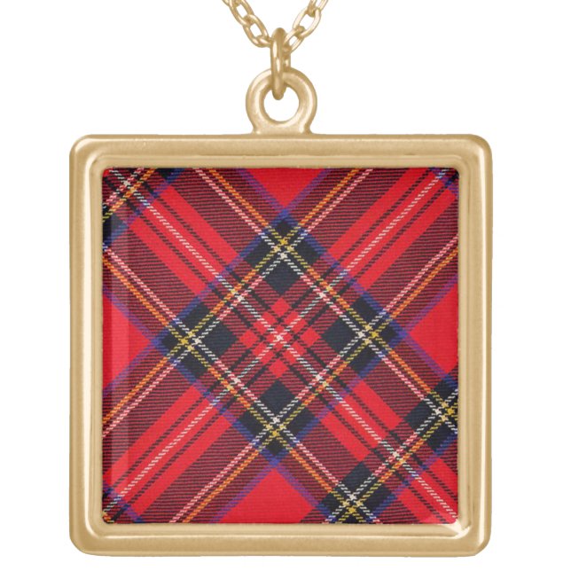 Royal Stewart tartan red black plaid Gold Plated Necklace (Front)