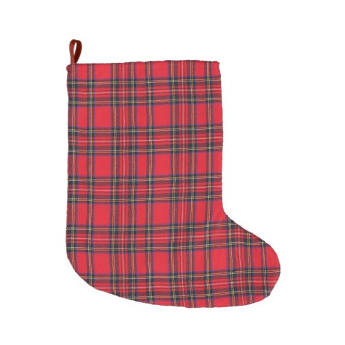 Royal Stewart tartan red black plaid Large Christmas Stocking