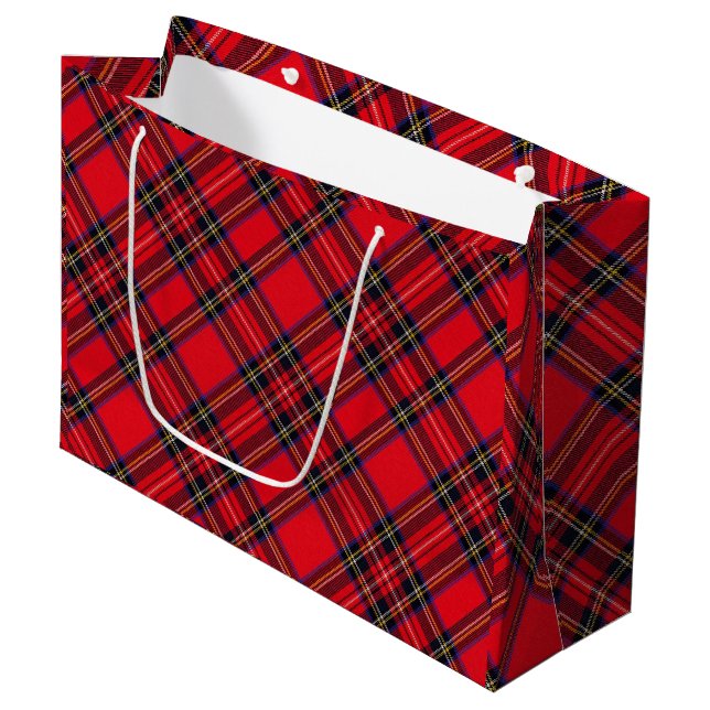Royal Stewart tartan red black plaid Large Gift Bag (Front Angled)