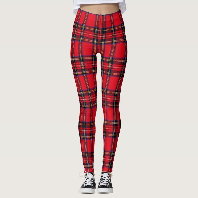 Royal Stewart tartan red black plaid Leggings (Front)