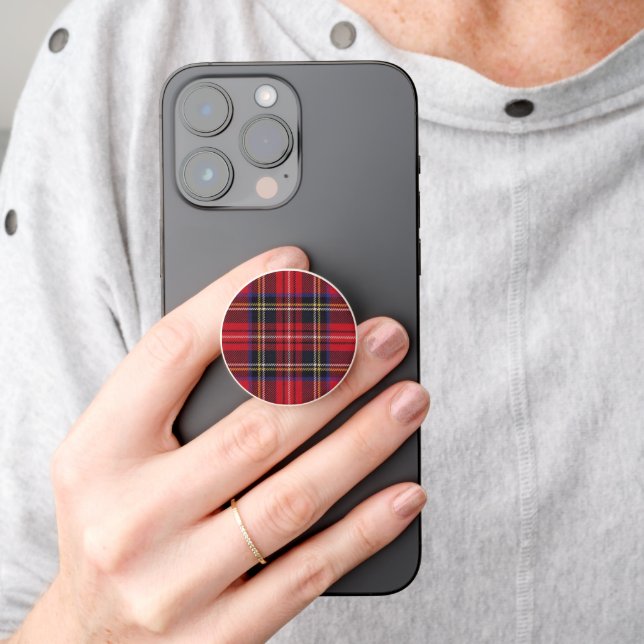 Royal Stewart tartan red black plaid PopSocket (Hand)