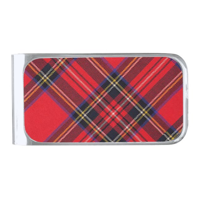 Royal Stewart tartan red black plaid Silver Finish Money Clip (Front)