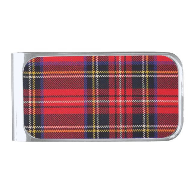 Royal Stewart tartan red black plaid Silver Finish Money Clip (Front)