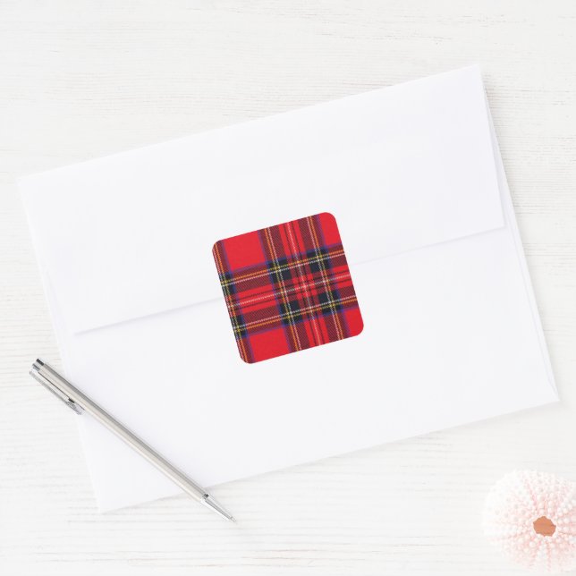 Royal Stewart tartan red black plaid Square Sticker (Envelope)