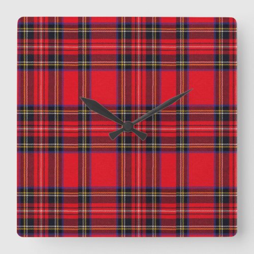 Royal Stewart tartan red black plaid Square Wall Clock