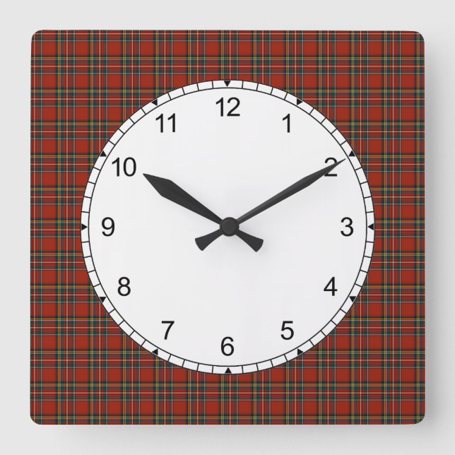 Royal Stewart Tartan Red Scottish Plaid Pattern Square Wall Clock (Front)