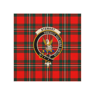 Royal Stewart Tartan with Clan Badge and Motto Wood Wall Art