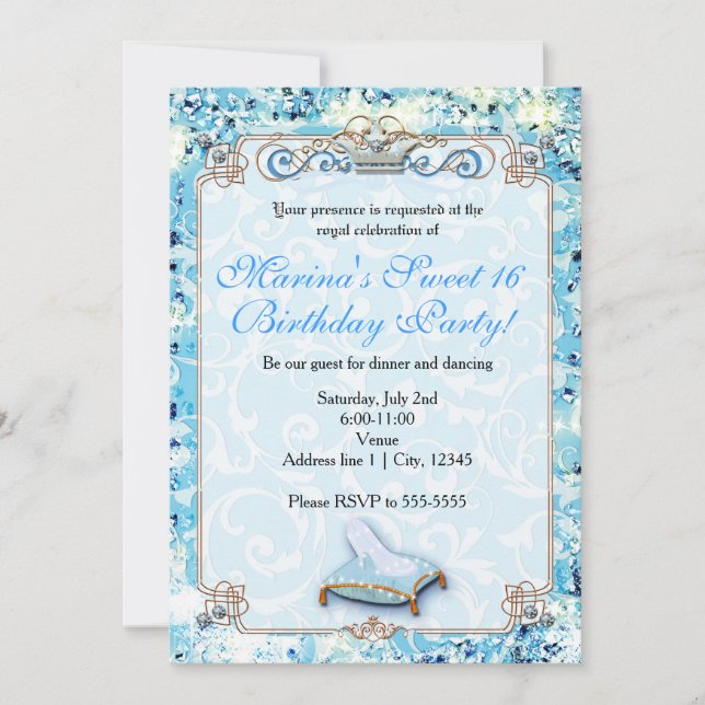 Royal Storybook Cinderella Sweet 16 Invitation (Front)