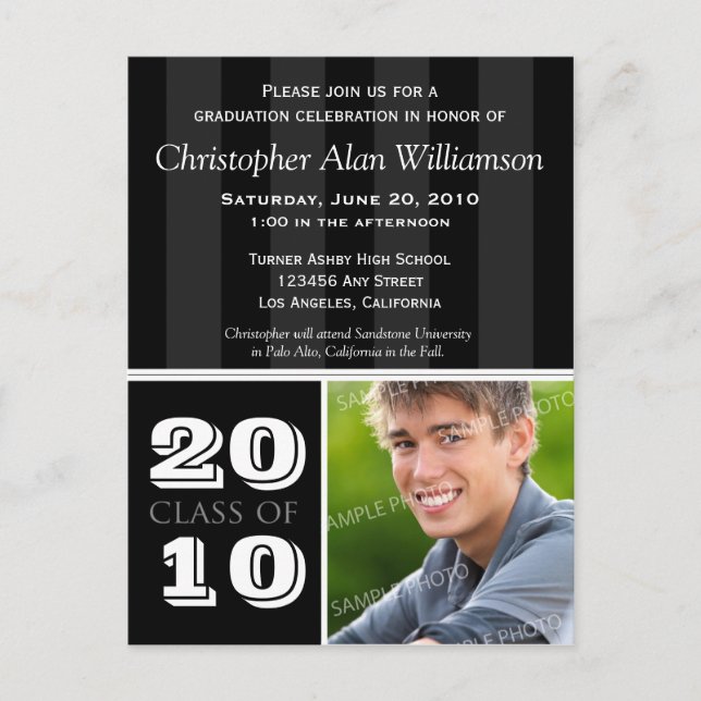 Royal Stripes Graduation Announcement (black) (Front)