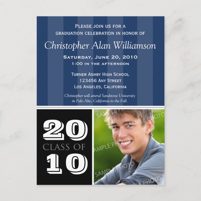 Royal Stripes Graduation Announcement (navy) (Front)
