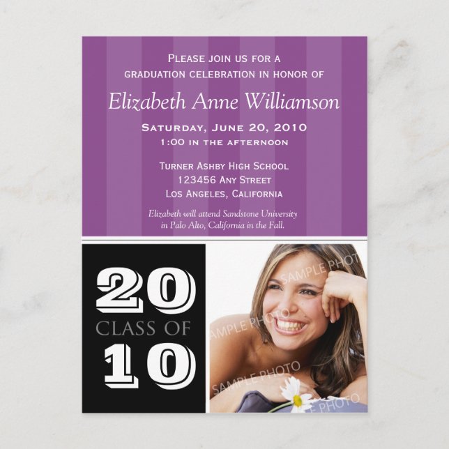 Royal Stripes Graduation Announcement (purple) (Front)