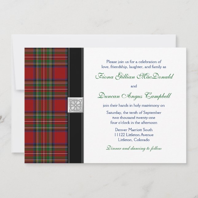 Royal Stuart Tartan Scottish Wedding Invitation (Front)