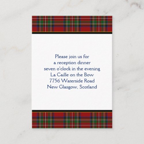 Royal Stuart Tartan Wedding Reception Card