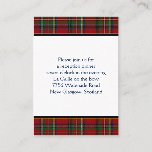 Customizable Royal Stuart Tartan Wedding Reception Card Business Card Templates