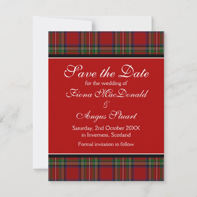 Royal Stuart Tartan Wedding Save the Date Card (Front)