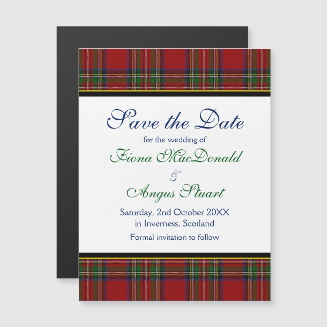 Royal Stuart Tartan Wedding Save the Date Magnet (Front/Back)