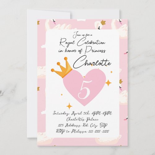 Royal Swan Princess Pink Girl Birthday Party Invit Invitation