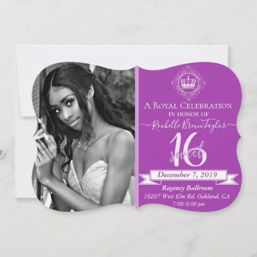 Royal Sweet 16 Magenta Purple Elegant Photo Invitation