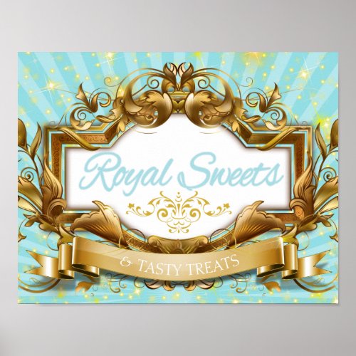 Royal Sweets and Tasty Treats Blue and Gold Sign