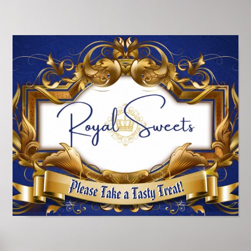 Royal Sweets Blue  Gold Elegant Candy Buffet Sign